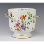 A Dresden twin handled jardiniere decorated with grapes and flowers and with rustic handles 19cm