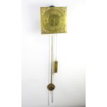 An 18th Century Continental striking wall clock with 31cm square brass dial, Roman numerals,