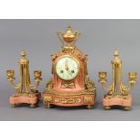 A Vincent and Gie 19th Century French 3 piece clock garniture comprising striking on bell mantel