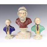 A 19th Century Staffordshire portrait bust of a classical gentleman raised on a turned socle 30cm, a