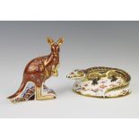 A Royal Crown Derby Imari pattern paperweight of a crocodile with gold stopper 15cm, ditto