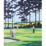Alan King (1946-2013), oil on board signed, golf study "Shadows on the Green, Cornish Memories"