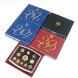 Eight United Kingdom proof coin collection sets boxed, 2002, 2003, 2004, 2005, 2006, 2007, 2008