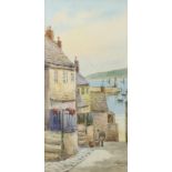 W Sands, watercolour signed, Cornish port scene St Ives 25cm x 13cm