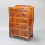 An Edwardian Sheraton Revival inlaid and crossbanded mahogany bow front chest of 5 drawers with