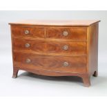 An Edwardian Georgian style bow front chest of 2 short and 2 long drawers with brass ring drop