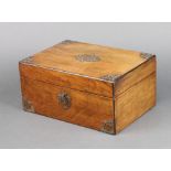 A Victorian walnut and brass bound trinket box 13cm h x 27cm w x 20cm d
