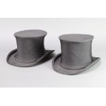 A gentleman's folding opera hat by Harrods size 7 3/8 and 1 other by The Cork Hat Company, size 6