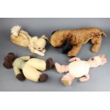 A figure of a dog 35cm, a pyjama case in the form of a dog 41cm, figure of a rabbit and a bear