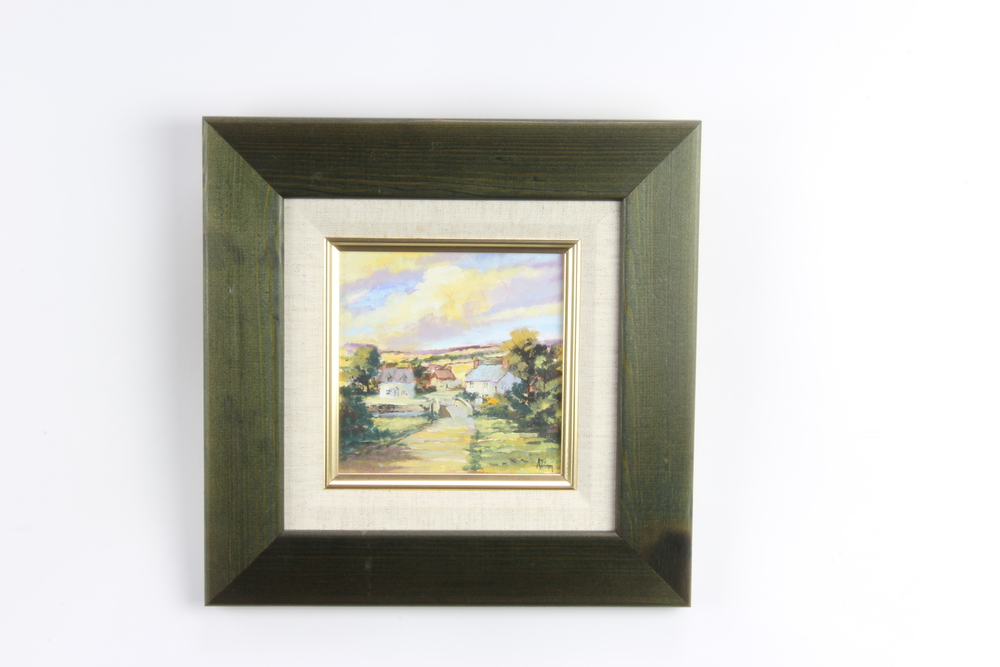 Alan King, oil on board "West Country Tranquility Moore End, Dorset" label to verso, 11cm x 11cm - Image 2 of 2