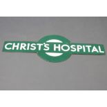 A Southern Railways green and white enamelled station sign for Christ's Hospital, the reverse marked