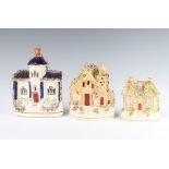 A Victorian Staffordshire cottage 10cm, a ditto pastel burner 16cm and a cottage 18cm The 1st item
