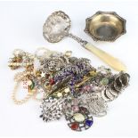 An octagonal plated dish and minor costume jewellery