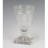 A 19th Century cut glass vase with hobnail decoration on square base 19cm