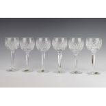 A set of 6 Waterford hock wine glasses on tapered stems 19cm
