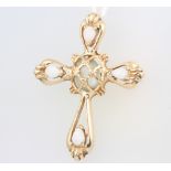 A 14ct yellow gold opal and gem set cross pendant, 6 grams gross, 40mm