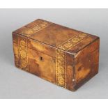A Victorian inlaid walnut twin compartment tea caddy with hinged lid 12cm h x 22.5cm w x 12cm d