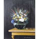 Colin Richardson, oil on board signed, still life vase of flowers on a table 50cm x 40cm