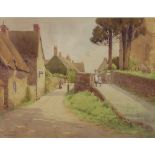 Harold Bailey, watercolour signed, village scene with figures "Wroxton Village Oxfordshire" 26cm x