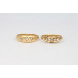 Two 18ct yellow gold diamond set rings size N and O 1/2, 6 grams