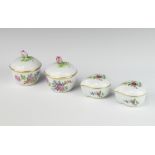 A Dresden heart shaped box and cover decorated with flowers 6cm, ditto 6cm and 2 circular pots and