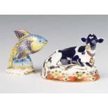 A Royal Crown Derby Imari pattern paperweight Friesian Cow Buttercup with gold stopper 15cm, ditto