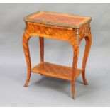 A rectangular Continental inlaid Kingwood etagere with parquetry decoration, gilt gallery, fitted