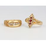 An 18ct yellow gold ruby and diamond up ringer ring (4 diamonds missing), a diamond ditto, 4.3 grams
