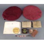A Second World War Royal Artillery parachutists beret with name tag Skaife D'Ingerthorpe (some moth)