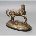 A 20th Century bronze figure of a walking horse raised on an oval marble base 46cm h x 53cm w x 28cm