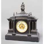 Japy Freres, a French 19th Century 8 day striking mantel clock with enamelled dial and Arabic