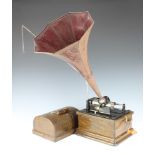 An Edison fireside phonograph complete with horn and instructions The phonograph runs but is slow