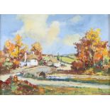 Alan King, oil on board signed, "The Four Seasons, Autumn in Devon" label to verso, 14cm x 19cm