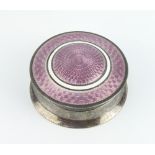 A George V circular silver and guilloche enamel pill box Birmingham 1911, 5cm, 30 grams