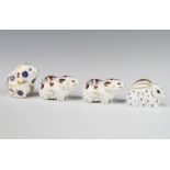 A Royal Crown Derby Imari pattern paperweight Rabbit with gold stopper 5cm, ditto Bank Vole gold