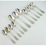 A set of Tiffany and Co Sterling silver spoons decorated with birds comprising 4 tea, 4 dessert