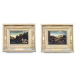 A pair of 18th Century Continental oil paintings on panels, female bathers in a rural setting and