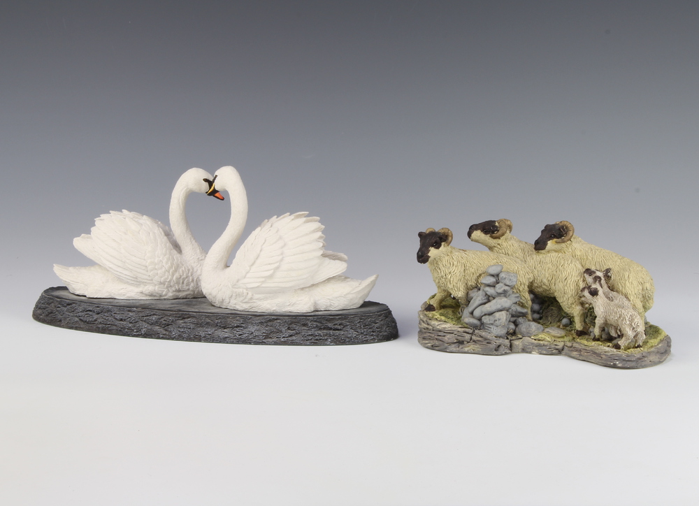 A Border Fine Arts group - Serene Journey B1381 23cm and a similar group of rams and lambs 18cm