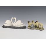 A Border Fine Arts group - Serene Journey B1381 23cm and a similar group of rams and lambs 18cm