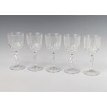 Five Waterford Crystal wine glasses with waisted stems 18cm