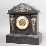A French 19th Century striking mantel clock with enamelled dial and Roman numerals contained in a