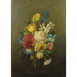 19th Century oil on panel, still life of flowers, 51cm x 37cm