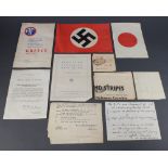 A Nazi German Swastika paper flag 24cm x 17cm, ditto Japanese flag 14cm x 20cm, Airborne Forces