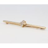 A 15ct yellow gold diamond bar brooch, 55mm, 2.6 grams