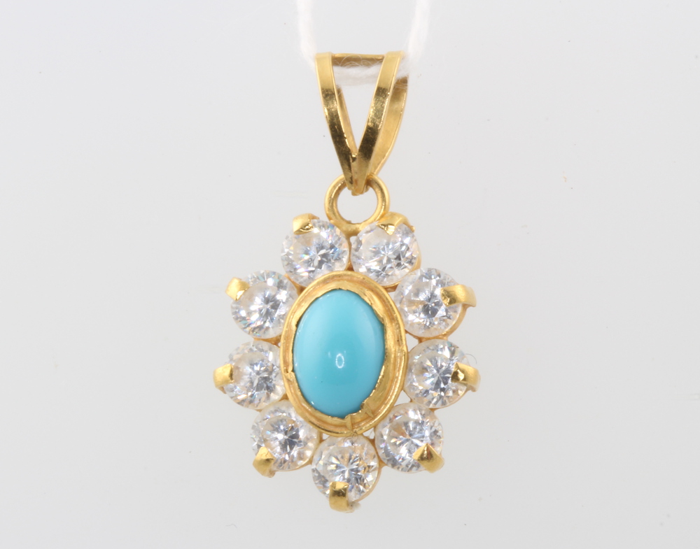 A 22ct yellow gold turquoise and paste pendant 2.8 grams, 25mm