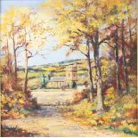 Alan King, oil on board signed, "The Four Seasons, Autumn in Cornwall" label to verso, 19cm x 19cm
