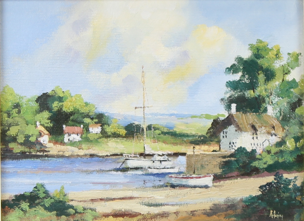 Alan King, oil on board signed "The Four Seasons, Summer in Cornwall" label to verso, 14cm x 19cm