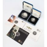 A 90th Birthday silver proof commemorative crown, a ditto 1989 silver proof one pound coin and 3