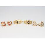 A pair of 18ct yellow gold gem set earrings 5 grams, a pair of 14ct ditto 3 grams and a pair of