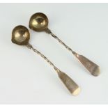 A pair of George IV silver ladles with spiral stems, Dublin 1821, 48 grams